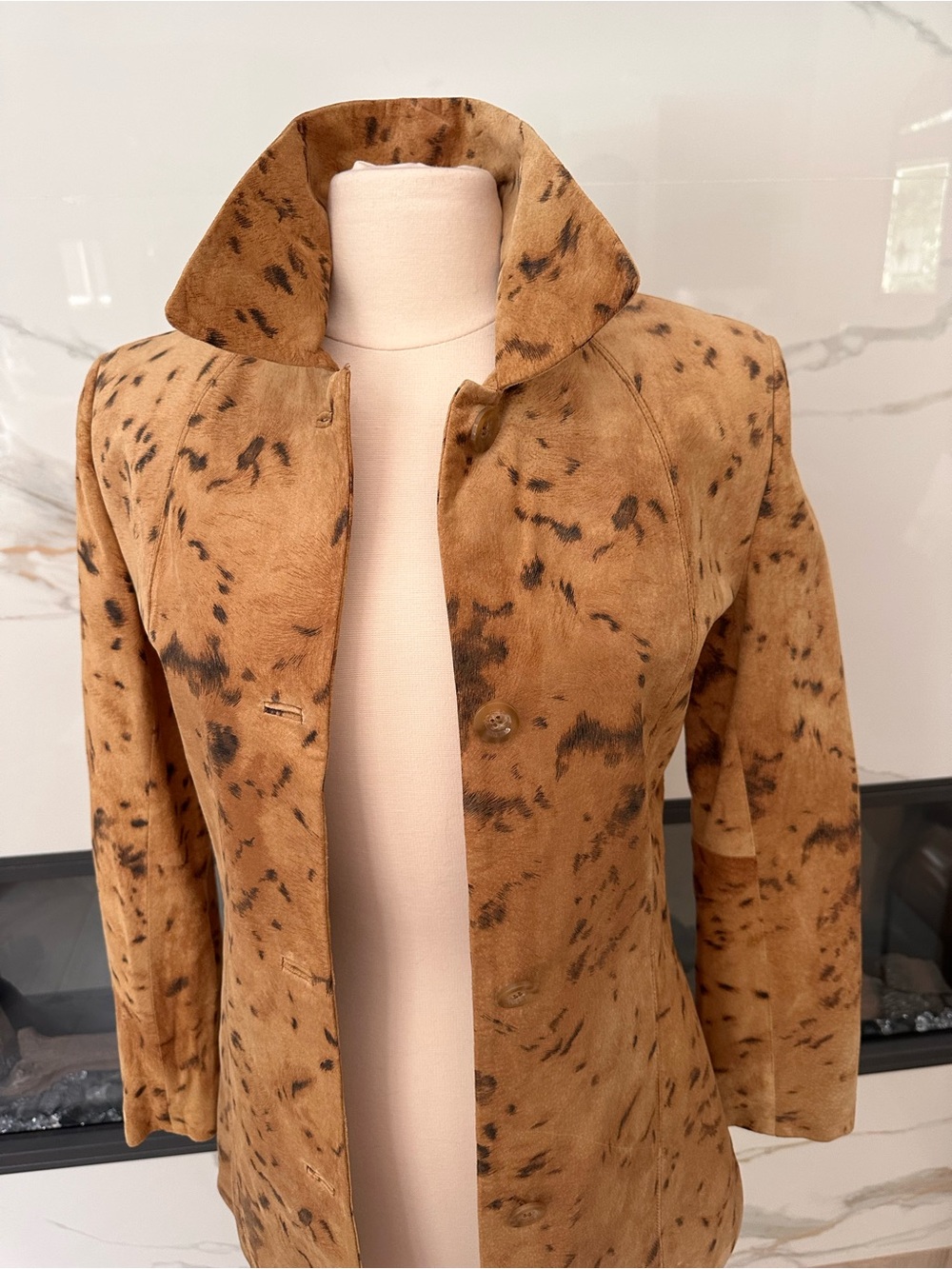 Collezione Tan Spotted Suede Leather Coat Size 4 - Picture 3 of 10